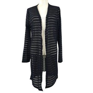 Ellen Tracy Open Front Stripe Cardigan Sweater Womens M Semi Sheer Long Sleeve
